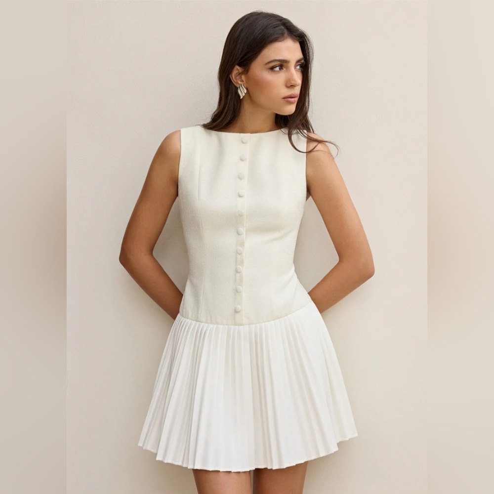 Commense Button-Front Panel Pleated Hem Mini Dres… - image 2